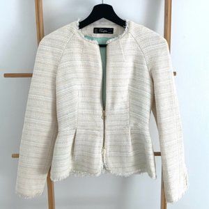 Cream Tweed Zip Peplum Blazer